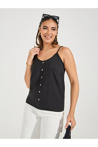 Styli Solid Woven Cami with Buttons