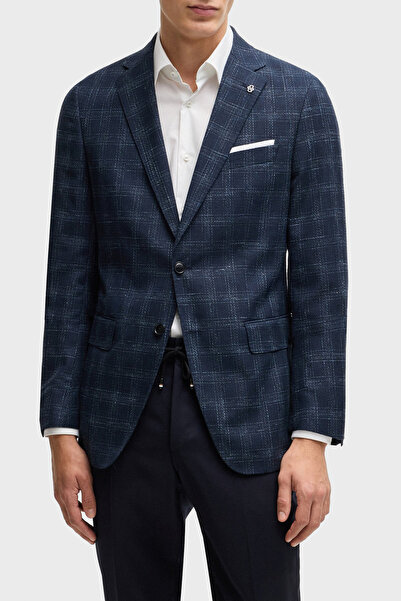 BOSS Yün Karışımlı Slim Fit Mono Yaka Kareli Klasik Ceket Erkek CEKET 5053505...