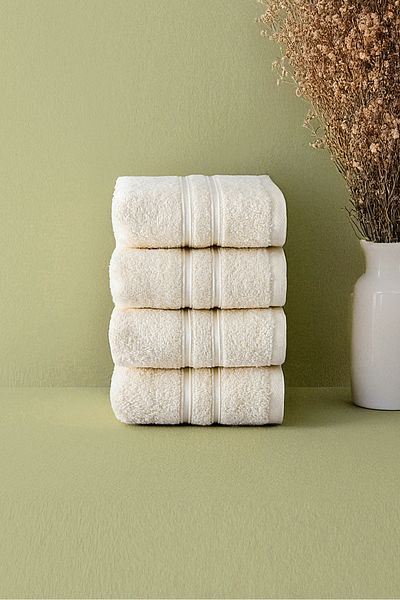BOOVI Nuva Daily Cream - 4 pcs50x100 Cm 100% Pure Cotton, Quality Towel SetHand| Face| Dowry| Bathroom