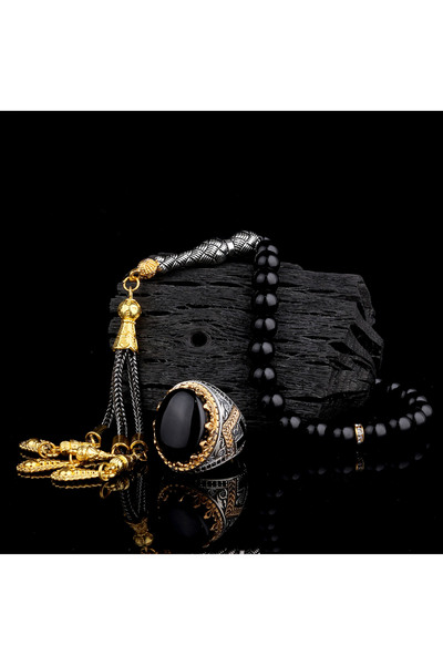 Senin Silver 925 Ayar Gümüş Erkek Yüzük Akik Taşlı & Doğal Akik Taşlı Tesbih