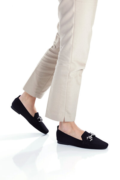 UĞURÖKÇE حذاء نسائي بإبزيم حجري أسود ومقدمة مدببة ومقدمة مدببة