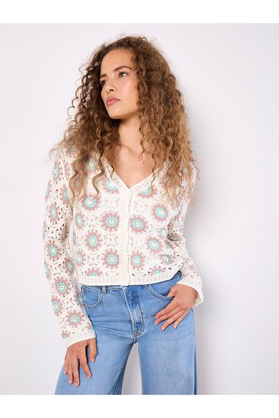 Apricot Gehäkelte Kreise Strickjacke