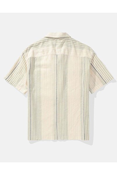 AMERICAN EAGLE AE Linen-Blend Striped Button-Up Poolside Shirt