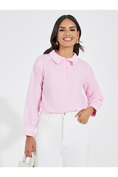 Styli Contrast Trim Detail Shirt with Half Placket