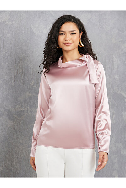 Sateen Collar Detailed Satin Blouse - Ecru