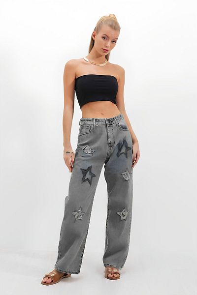 HAKKE PANTALON JEAN Largi înstelat cu paiete