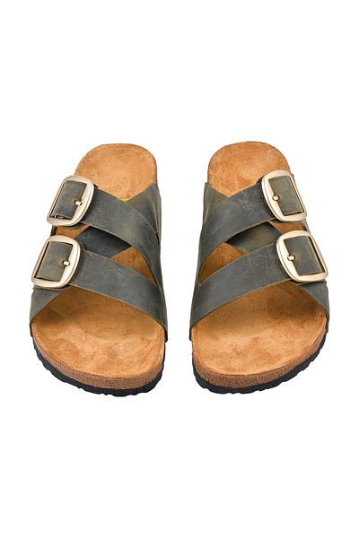 Moosefield Genuine Leather Khaki Antique Women's Slippers