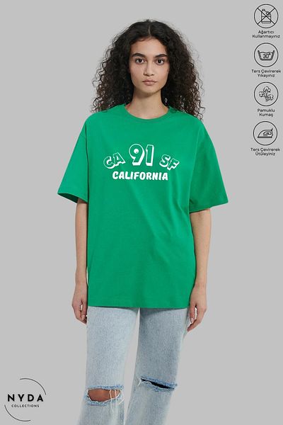 Nyda Collections Unisex Crew Neck California εμπριμέ βαμβακερό μπλουζάκι με κοντό μανίκι