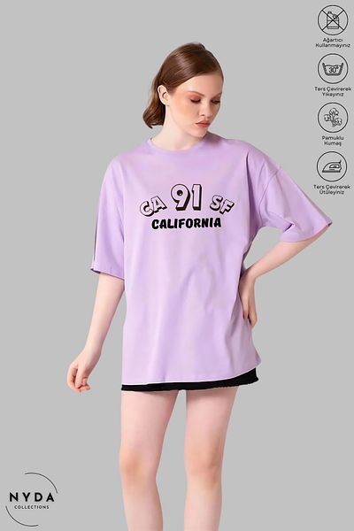 Nyda Collections Unisex Crew Neck California εμπριμέ βαμβακερό μπλουζάκι με κοντό μανίκι