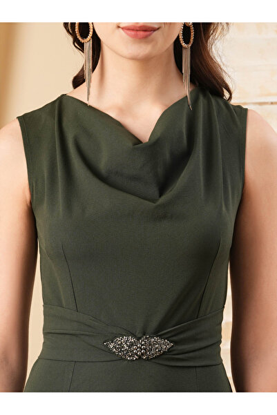 Mish By Styli Cowl Neck Maxi Dress with Beaded Detail