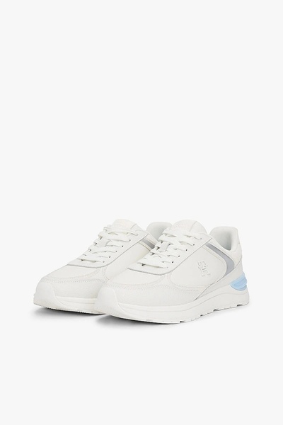 Tommy Hilfiger Women's Mixed Textured White Leather Sneaker
