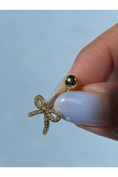kurukafagift Steel Belly Piercing Zircon Stone Bow Ribbon Model