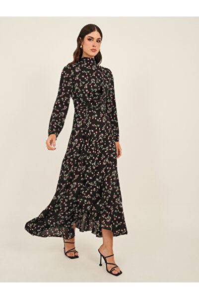 Styli فستان ماكسي بقصة A ورقبة عالية وطبعة كاملة