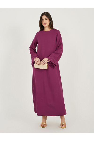 Styli Solid Tasselled Long Sleeve Shift Maxi Dress