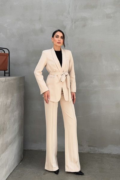 spirituel Women's double belted blazer jacket pants set
