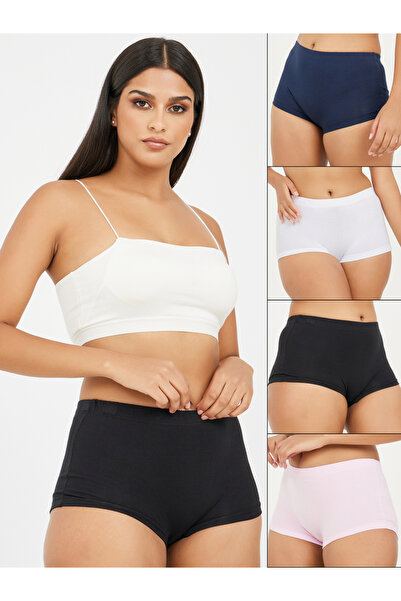 Styli Pack of 4 - Solid Cotton Elasticated Waistband Boyshorts