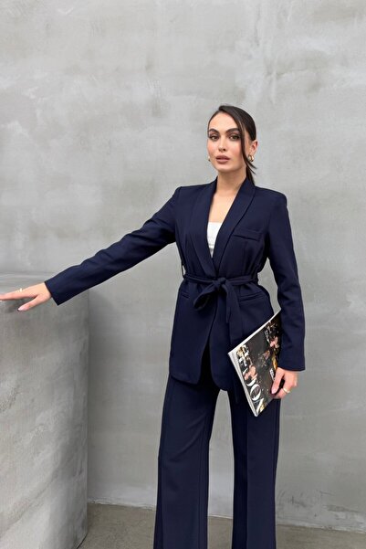 spirituel Women's double belted blazer jacket pants set