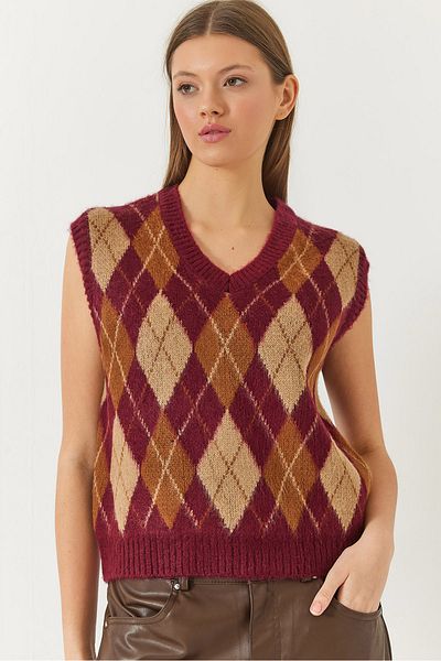 Bianco Lucci Women's Raised Diamond Patterned Knitwear Sweater 20246339