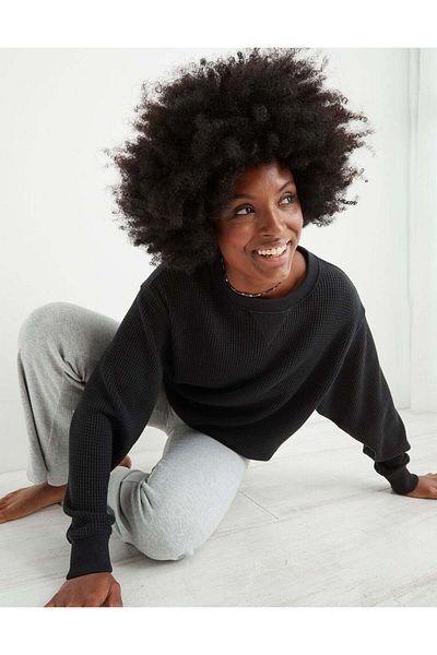 AMERICAN EAGLE Aerie The Sweat Waffle Crew Sweatshirt