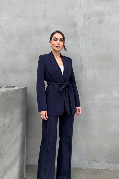 spirituel Women's double belted blazer jacket pants set
