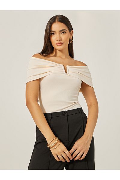 Styli Off Shoulder Rib Fitted Top