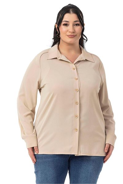 DISENTIS MODEST Μπεζ πουκάμισο με μανίκια Raglan Plus Size