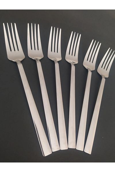 Yüsra Home 6 Pieces of Dinner Forks Flat Model Flat Model Suitable for Daily Use (Stainless Steel)