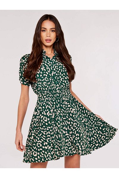 Apricot Kurzärmelliges Minikleid Mit Leoprint