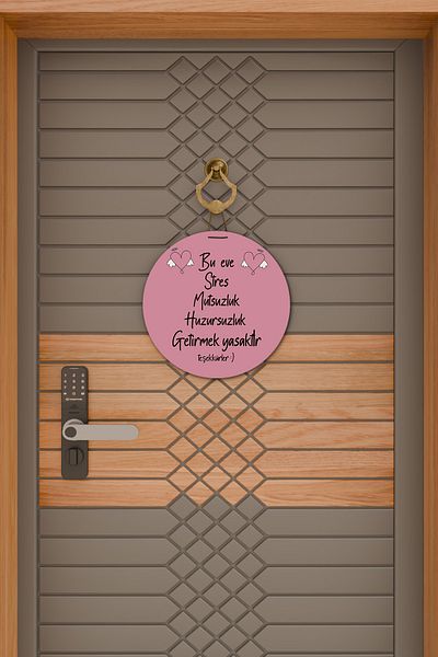 Dormot Home Modern Pink Floored Wooden Door Ornament - Stress Prohibited Wall Ornament - Outdoor Door Ornament