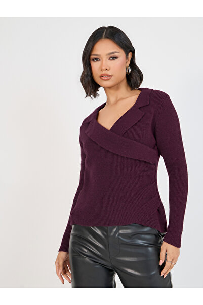 Styli Collared Wrap Front Knit Top