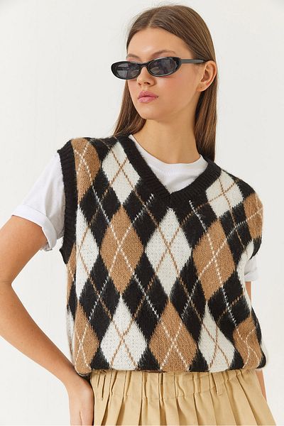 Bianco Lucci Women's Raised Diamond Patterned Knitwear Sweater 20246339