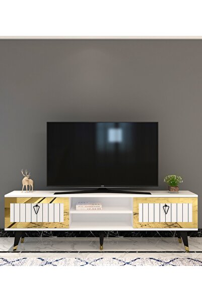 cantek dizayn Lidya Tv Stand Beyaz-altın