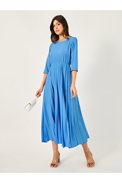 Styli فستان ميدي سادة بتصميم A مع طيات من الأكورديون