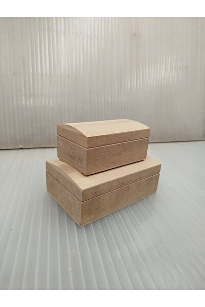 Güllü Ahşap Ahşap Boyanabilir Çok Amaçlı Bombeli Kutu 2li Set 18x12cm/14x9cm