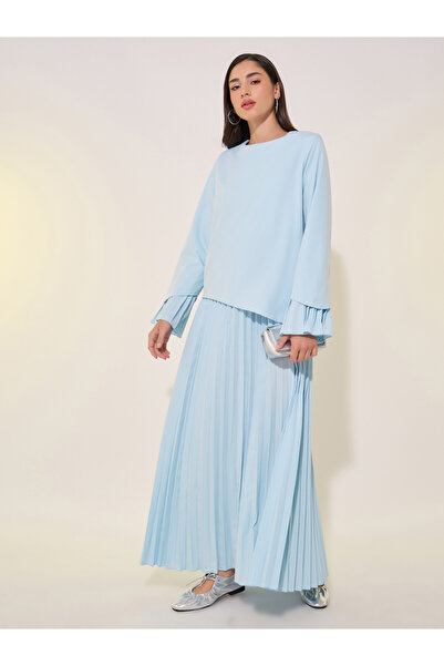 Take Two By Styli فستان ماكسي سادة برقبة دائرية وحاشية مطوية