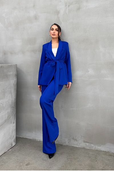 spirituel Women's double belted blazer jacket pants set