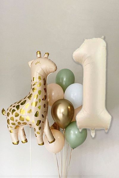 Atölye Mi Giraffe Balloon Cream Age Balloon 15 Piece 1 Year Birthday Balloon Set