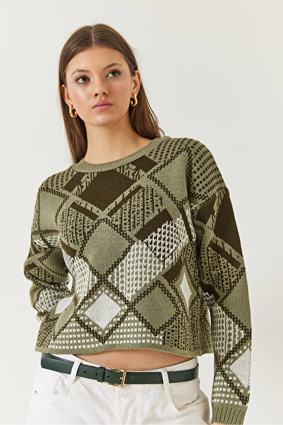 Bianco Lucci Women's Diamond Patterned Jacquard Knitwear Sweater 20246928