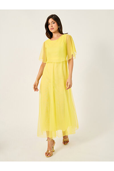 Styli فستان ماكسي شبكي بأكمام كاب وخط A