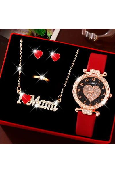 Mucha I Love Mam Saat Kolye Yüzük Küpe 5 Li Set Anne Doğum Anneler Günü Baby ...