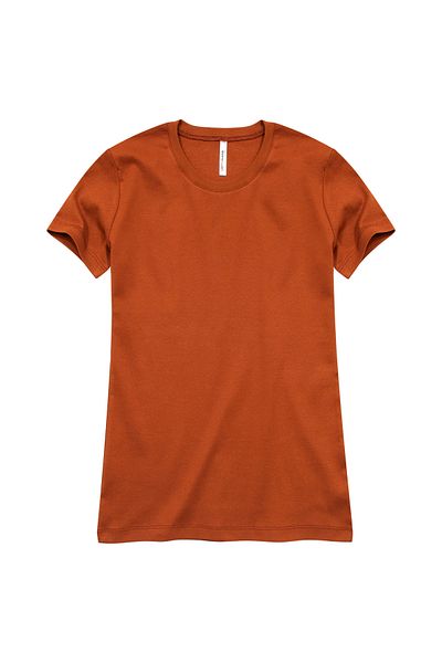 Cottonland Tricou pentru femei Diana cu decolteu în formă de coastă, cu mânecă scurtă, din bumbac pieptănat - scorțișoară