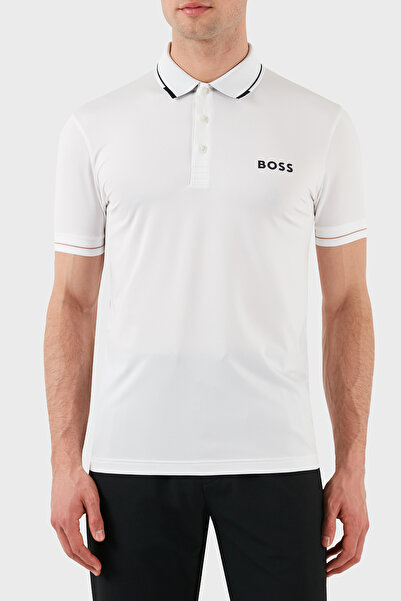 BOSS Streç Logo Baskılı Regular Fit Düğmeli Polo Yaka T Shirt Erkek POLO YAKA...