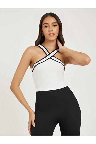 Take Two By Styli Ribbed Crisscross Halter Neck Crop Cami