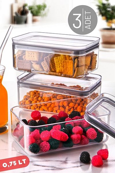 NY HOME 0.75 Lt Rectangular Storage Container 3 Pieces Transparent