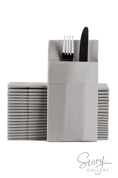 Story Airlaid 40x40 سم نسيج محكم جيوب 1/8 أضعاف 25 قطعة مناديل رمادية فاتحة اللون