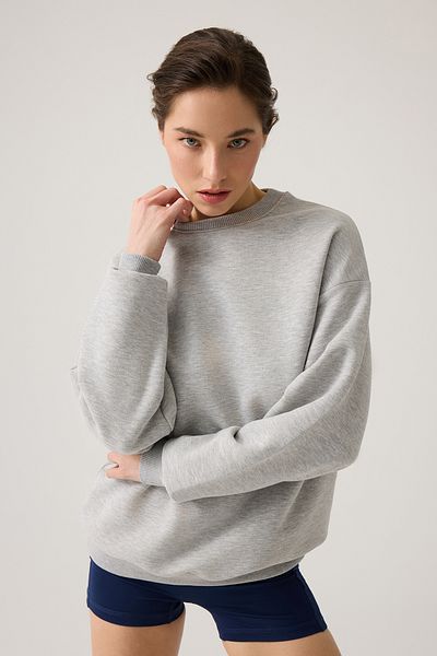 Los Ojos Gray Melange - Wide Fit Crew Neck Sweatshirt Crew Neck