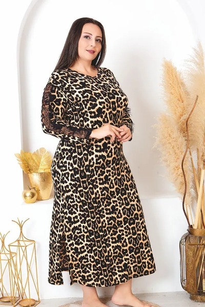 Viselya Νυχτικό από χτενισμένο βαμβάκι Leopard Plus Size