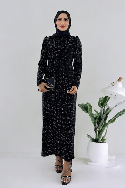 ALFUDO Moda Collection Taşlı Belden Kuşaklı Tesettür Mezuniyet Abiye Elbise G...