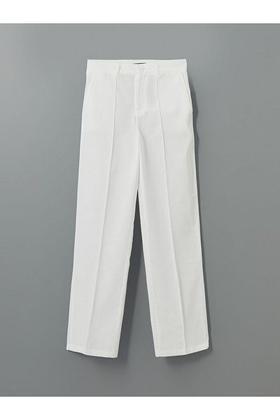 LC Waikiki Lcw Vision Ecru Wide Leg Linen Blend Women's Trousers