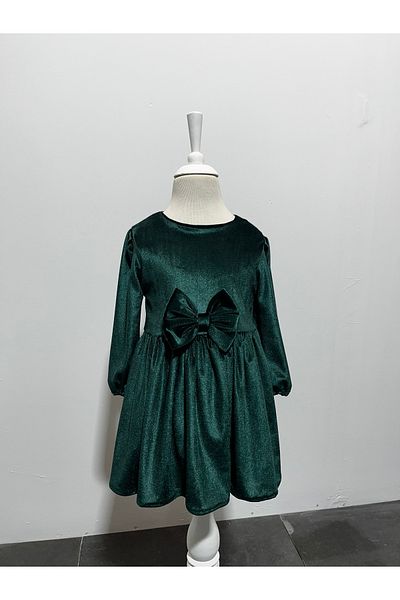 MUSGEM Rochie cu mânecă lungă, cu fermoar la spate, cu design special Musgem Velvet, verde smarald